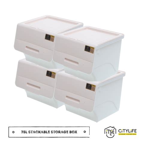 stackable storage boxes open front